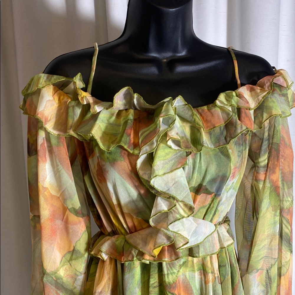 Zara Ruffles Printed Tulle Dress New Size S - Picture 5 of 7